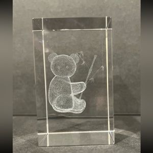 3D Laser Etched Crystal Glass Cube Bear Paperweight